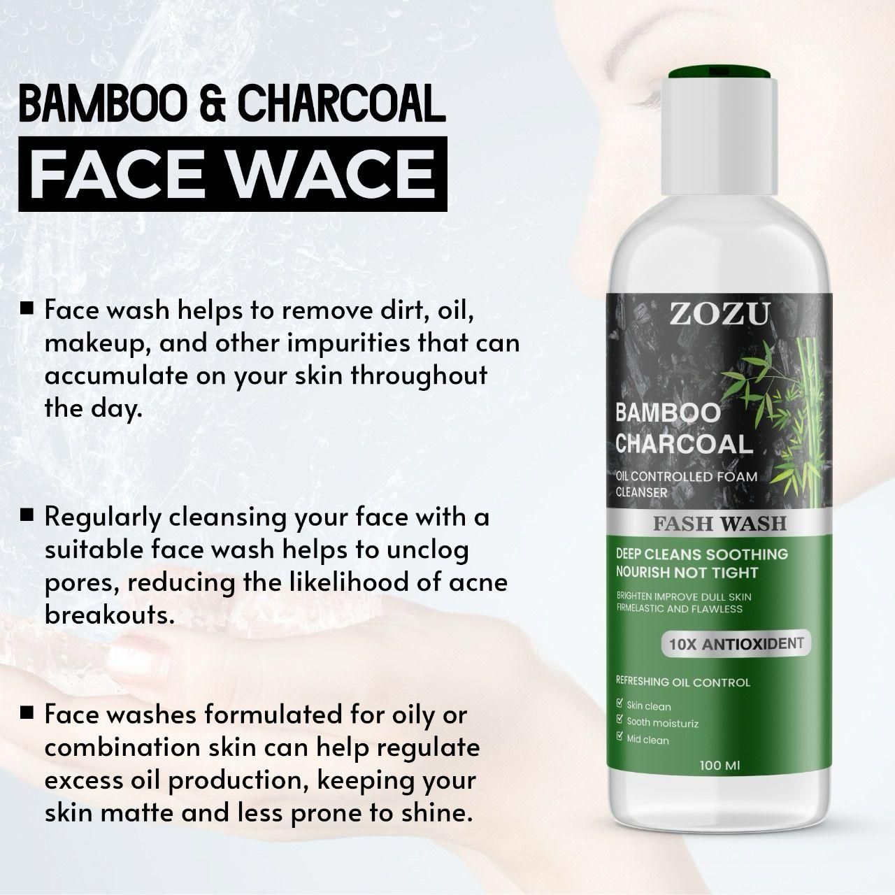 🤷‍♂️ZOZU Charcoal Face Wash 10x Antioxidants 100ml👌 BUY1 GET1