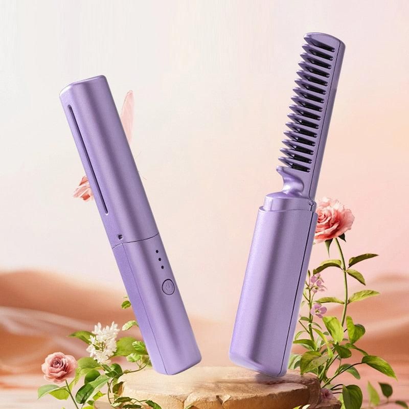 😇Meneflix Portable Mini Hair Straightener Cordless Rechargeable Mini Adjustable Hair Straightener Hot Comb😇