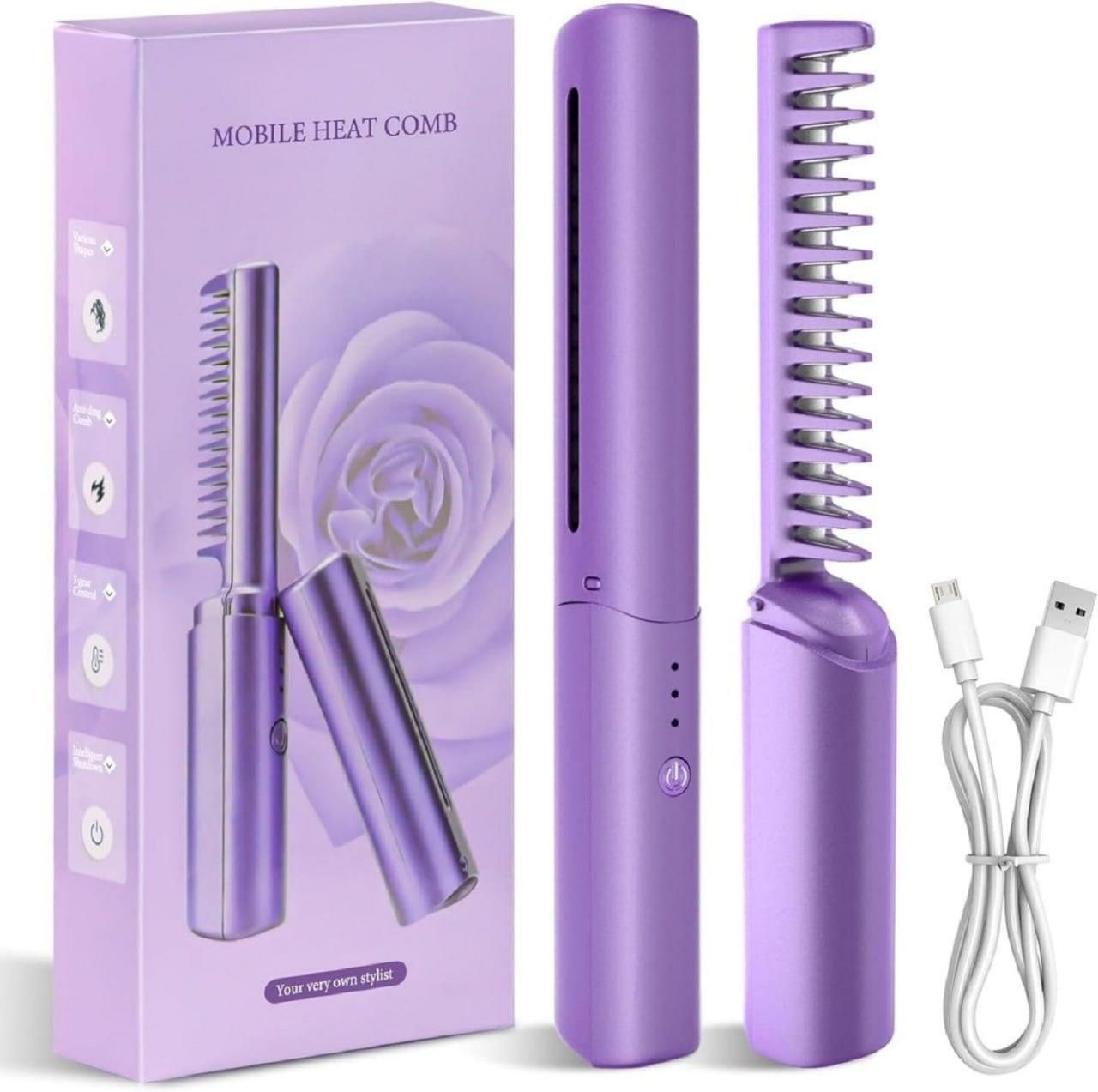 😇Meneflix Portable Mini Hair Straightener Cordless Rechargeable Mini Adjustable Hair Straightener Hot Comb😇