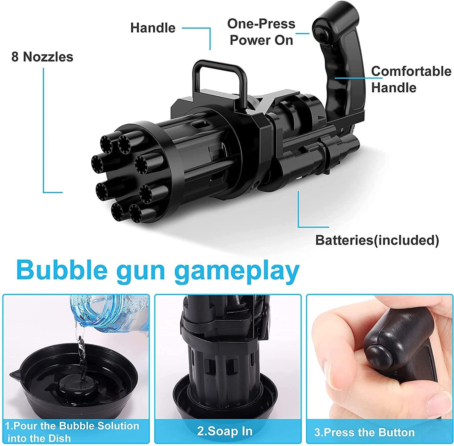 😎Bubble Gun- 8 Hole Automatic Gatling Bubble Gun Blower Maker😎