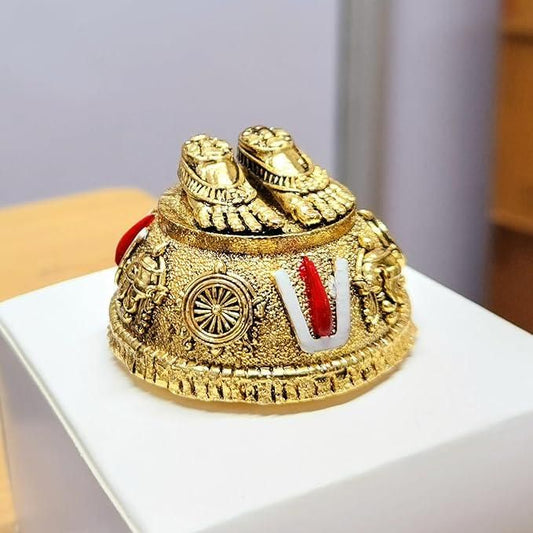 🤩 Gold Plated Antique of Lord Balaji Charan Padhuka with Sangu & Chakram 🤩